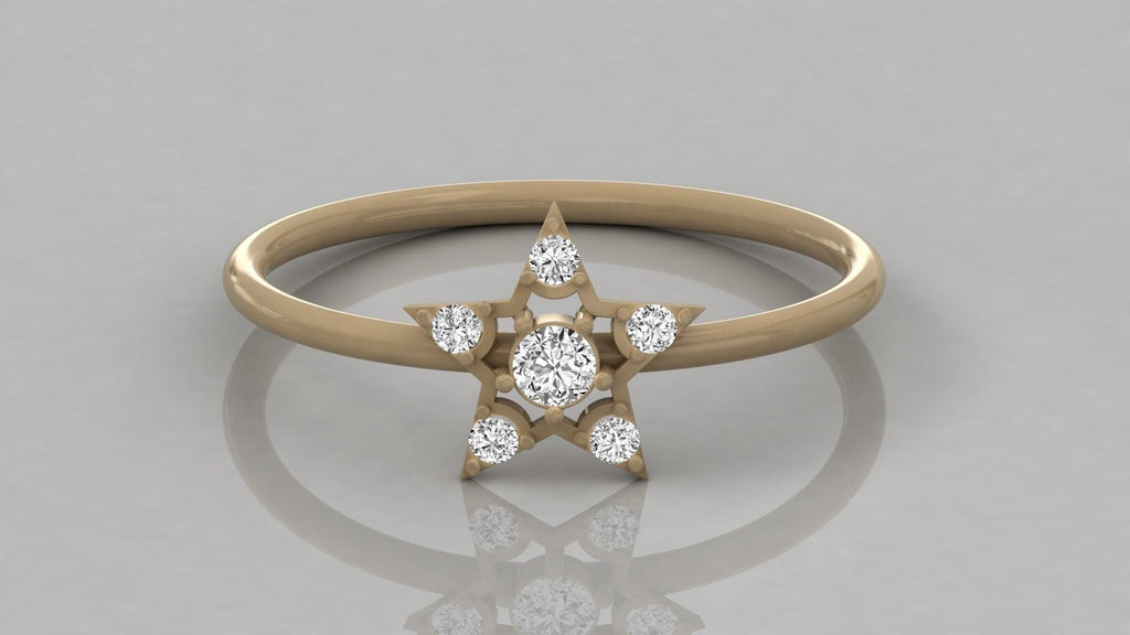 Star Diamond Ring / Round Diamond Ring / 14k Solid Gold Diamond Ring / Diamond Stackable Ring / Diamond Star Ring - Jalvi & Co.