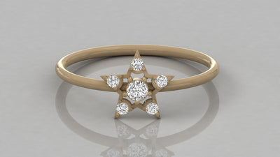 Star Diamond Ring / Round Diamond Ring / 14k Solid Gold Diamond Ring / Diamond Stackable Ring / Diamond Star Ring - Jalvi & Co.