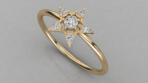 Star Diamond Ring / Round Diamond Ring / 14k Solid Gold Diamond Ring / Diamond Stackable Ring / Diamond Star Ring - Jalvi & Co.