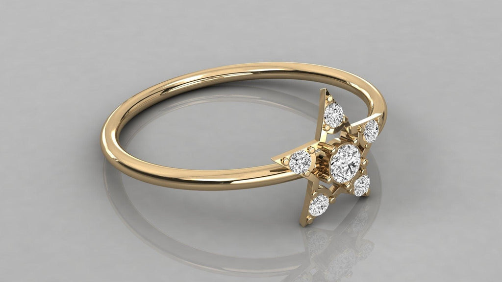 Star Diamond Ring / Round Diamond Ring / 14k Solid Gold Diamond Ring / Diamond Stackable Ring / Diamond Star Ring - Jalvi & Co.