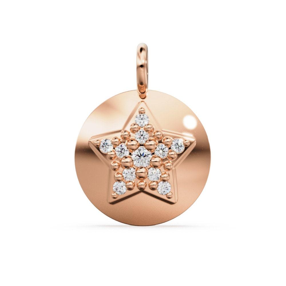 Star Disc Diamond Solid Gold Charm / Diamond Celestial Gold Charm / Prong Setting Star Charm / Diamond Jewelry / Diamond Gold NecklaceSALE - Jalvi & Co.