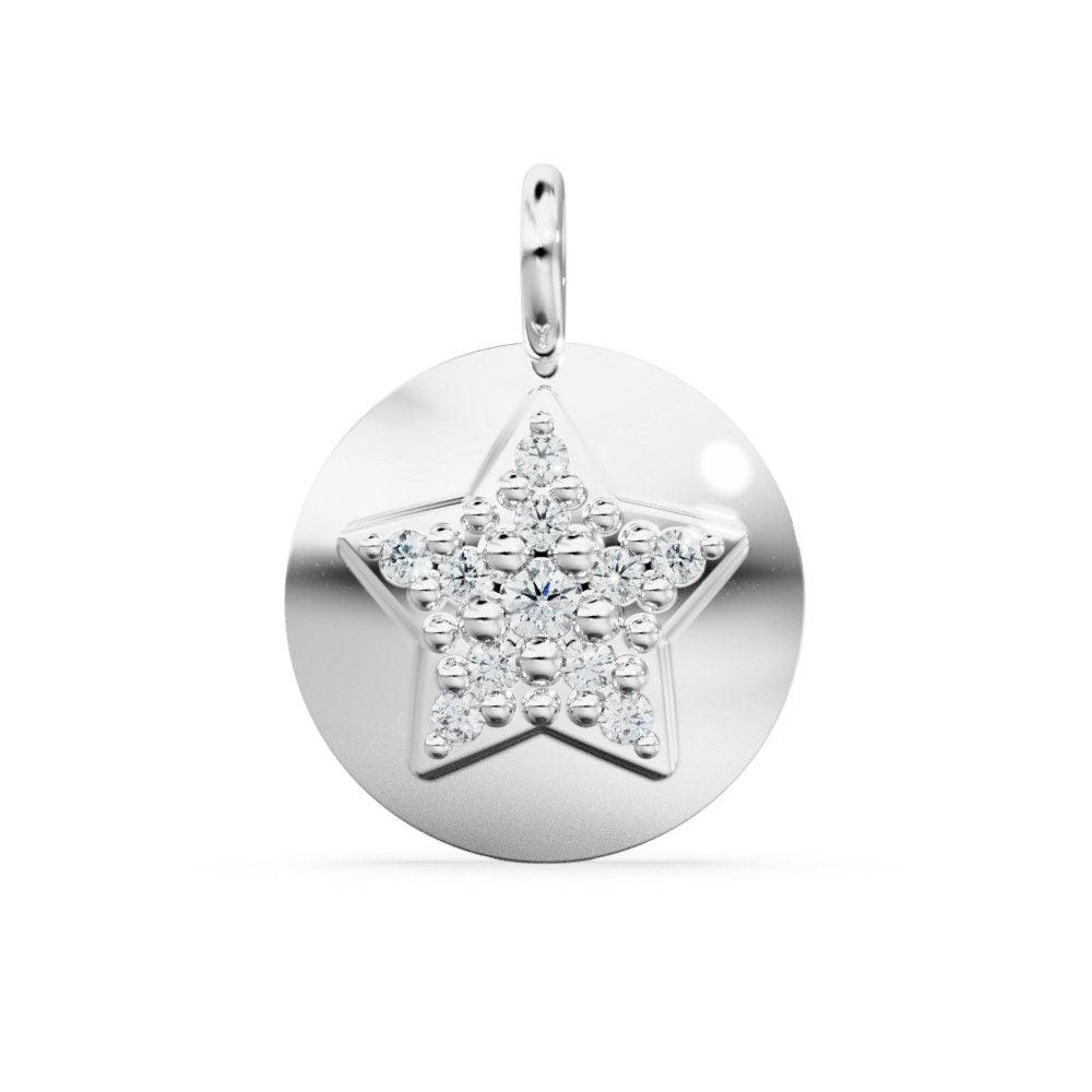 Star Disc Diamond Solid Gold Charm / Diamond Celestial Gold Charm / Prong Setting Star Charm / Diamond Jewelry / Diamond Gold NecklaceSALE - Jalvi & Co.