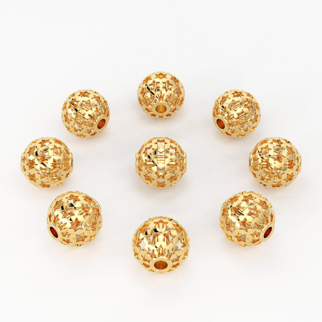 Star Round Celestial Solid Gold Handmade Designer Spacer Gold Bead Finding 6mm - Jalvi & Co.