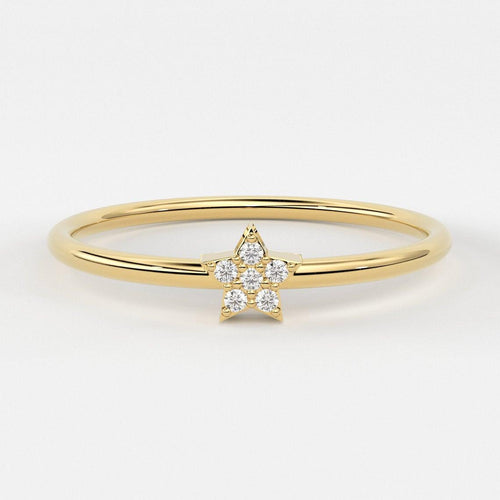Star Shaped 14K Gold Diamond Ring / Stackable Thin Gold Band Diamond Ring / 14K Mini Star Ring with Micro Pave Setting / Graduation Gift - Jalvi & Co.
