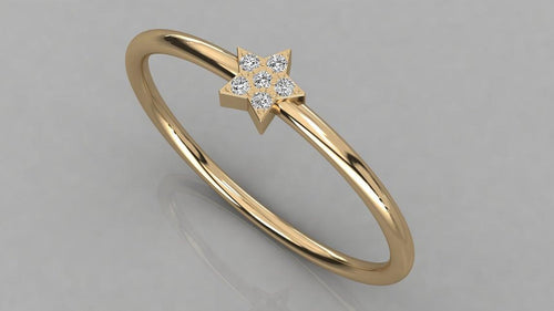 Star Shaped 14K Gold Diamond Ring / Stackable Thin Gold Band Diamond Ring / 14K Mini Star Ring with Micro Pave Setting / Graduation Gift - Jalvi & Co.