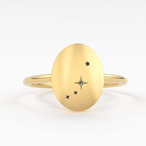 Star Signet Ring / 14K Solid Gold / Custom Zodiac Ring / Constellation Ring / Signet Ring / Stackable Star Rings / Personalized Gift for her - Jalvi & Co.