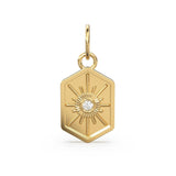 Starburst Diamond 14k 18k Solid Gold Charm Pendant, Shield Celestial Charm, Gold Charm Finding, Star Solid Gold Pendant