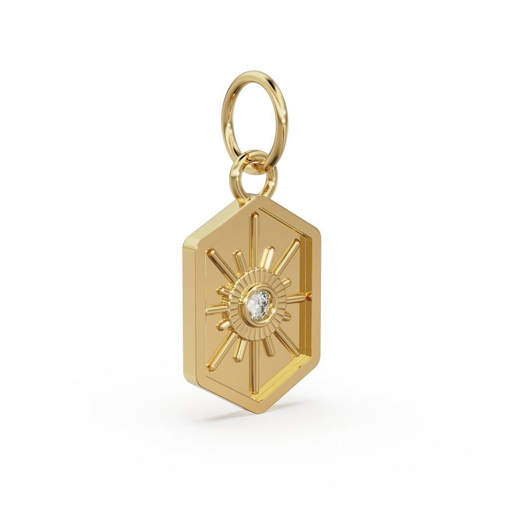 Starburst Diamond 14k 18k Solid Gold Charm Pendant, Shield Celestial Charm, Gold Charm Finding, Star Solid Gold Pendant - Jalvi & Co.