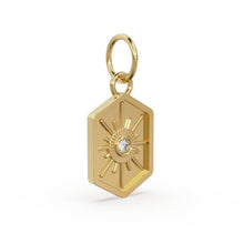 Load image into Gallery viewer, Starburst Diamond 14k 18k Solid Gold Charm Pendant, Shield Celestial Charm, Gold Charm Finding, Star Solid Gold Pendant - Jalvi &amp; Co.