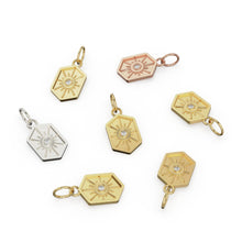 Load image into Gallery viewer, Starburst Diamond 14k 18k Solid Gold Charm Pendant, Shield Celestial Charm, Gold Charm Finding, Star Solid Gold Pendant - Jalvi &amp; Co.