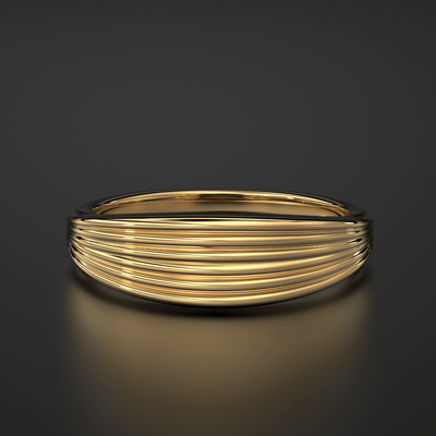 Stream Lines 14k Gold Band / Waves Gold Mens & Womens Wedding Ring / Curved Gold Ring - Jalvi & Co.