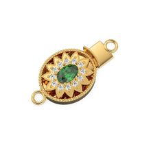 Load image into Gallery viewer, Sturdy Designer Emerald &amp; Diamonds Migraine Oval Box Clasp / Diamond Clasp / Gold Designer Clasp / 23x13mm - Jalvi &amp; Co.