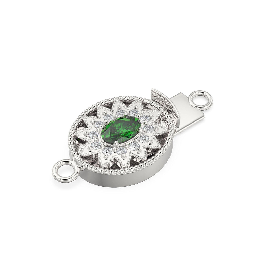 Sturdy Designer Emerald & Diamonds Migraine Oval Box Clasp / Diamond Clasp / Gold Designer Clasp / 23x13mm - Jalvi & Co.