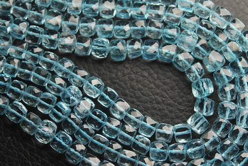 Superb, Aaa Quality, 8 Inch, 3D Cubes, Finest Quality,Sky Blue Topaz Micro Faceted 3D Box Shape Beads, 5.5-6mm - Jalvi & Co.