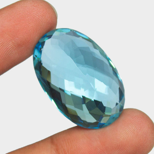 Swiss Blue Quartz Oval Checker Cut Loose Gemstone, 30x20x14mm, 51.32ct - Jalvi & Co.