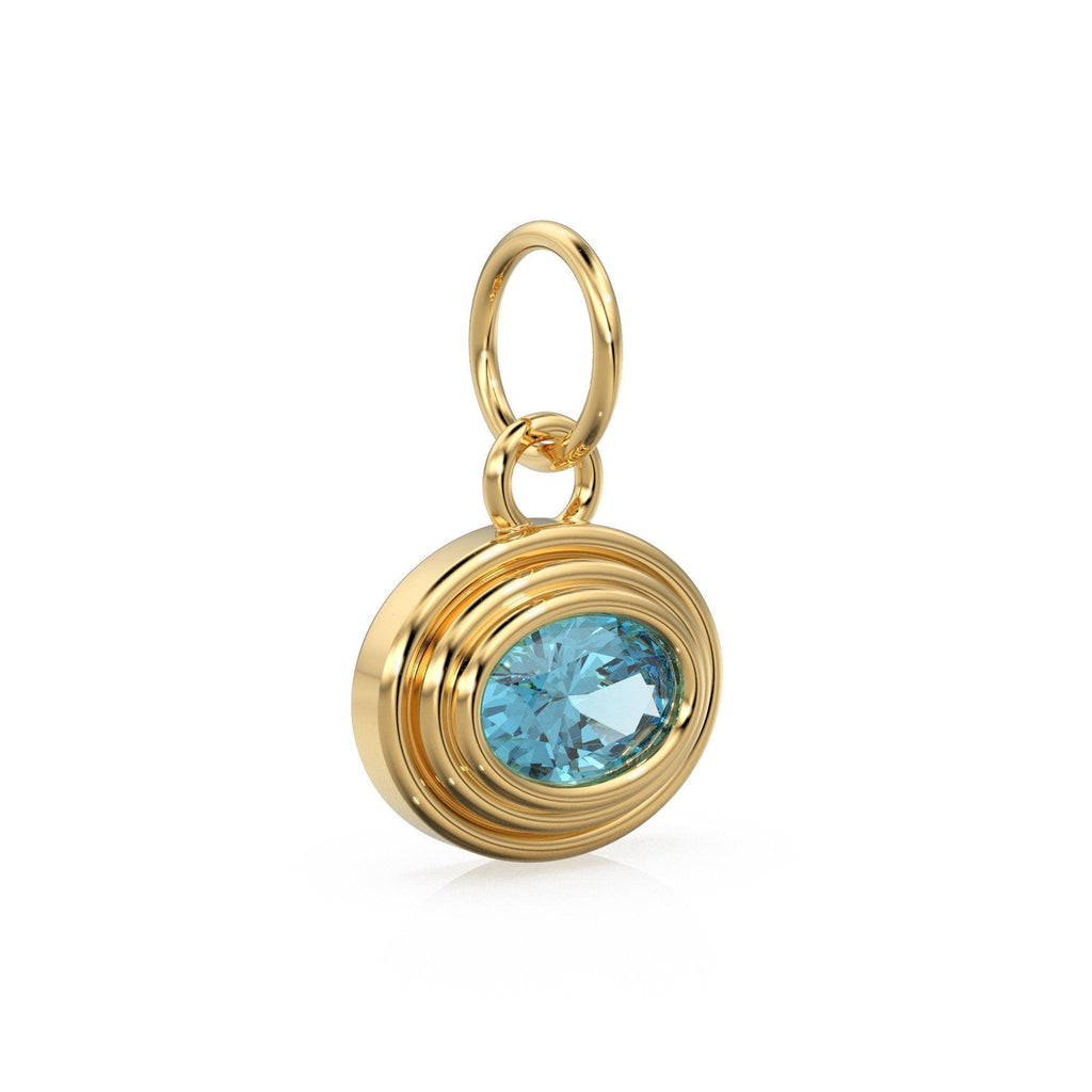 Swiss Blue Topaz Charms 14k Yellow Solid Gold Bubble Bezel Charm Pendant Blue Oval Gemstone Bezel 18K Gold Jewelry Finding - Jalvi & Co.