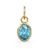 Swiss Blue Topaz Oval Solid Gold Charm / Natural Blue Gemstone Handmade Gold Pendant / 1pc 14k Solid Yellow Gold Jewelry Making FindingsSALE