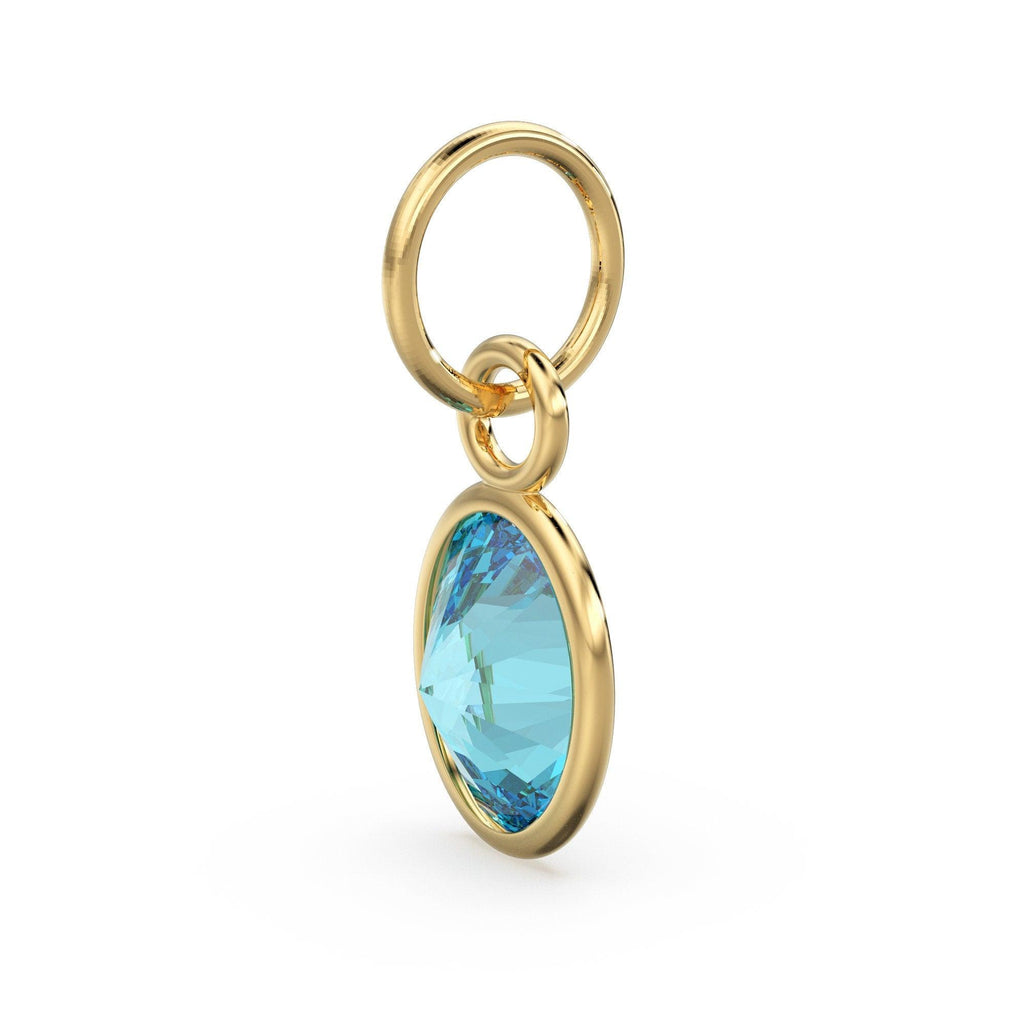 Swiss Blue Topaz Oval Solid Gold Charm / Natural Blue Gemstone Handmade Gold Pendant / 1pc 14k Solid Yellow Gold Jewelry Making FindingsSALE - Jalvi & Co.