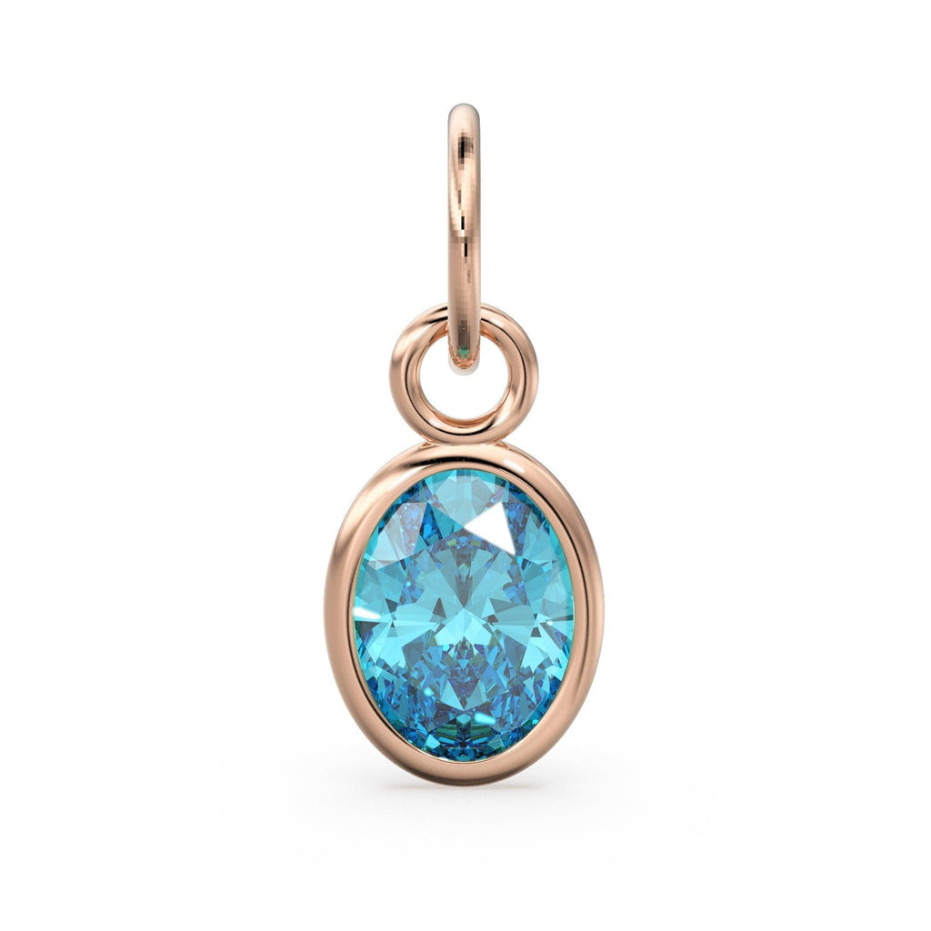 Swiss Blue Topaz Oval Solid Gold Charm / Natural Blue Gemstone Handmade Gold Pendant / 1pc 14k Solid Yellow Gold Jewelry Making FindingsSALE - Jalvi & Co.