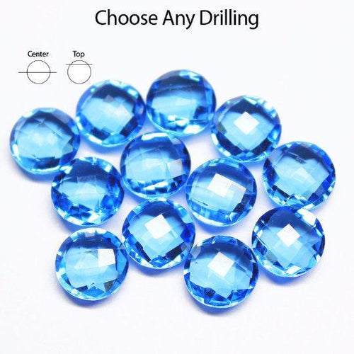 Swiss Blue Topaz Quartz Faceted Coin Beads Matching Pair 8mm 6pc - Jalvi & Co.