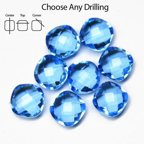 Swiss Blue Topaz Quartz Faceted Cushion Beads 8mm 10pc - Jalvi & Co.