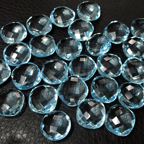 Swiss Blue Topaz Quartz faceted cushion gemstone beads, 3 pairs, 12mm, SKU2560A - Jalvi & Co.