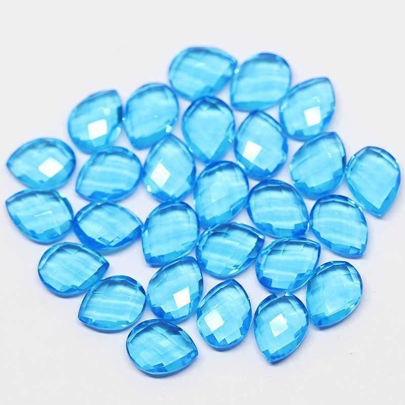 Swiss Blue Topaz Quartz Faceted Pear Drop Briolette Matching Beads 6pc 12x10mm - Jalvi & Co.