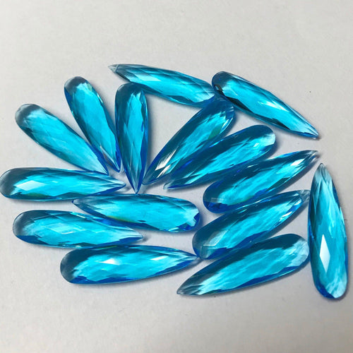 Swiss Blue Topaz Quartz Faceted Pear Drop Gemstone Loose Pair Beads 30mmx8mm, 10 pair, 20 pieces - Jalvi & Co.