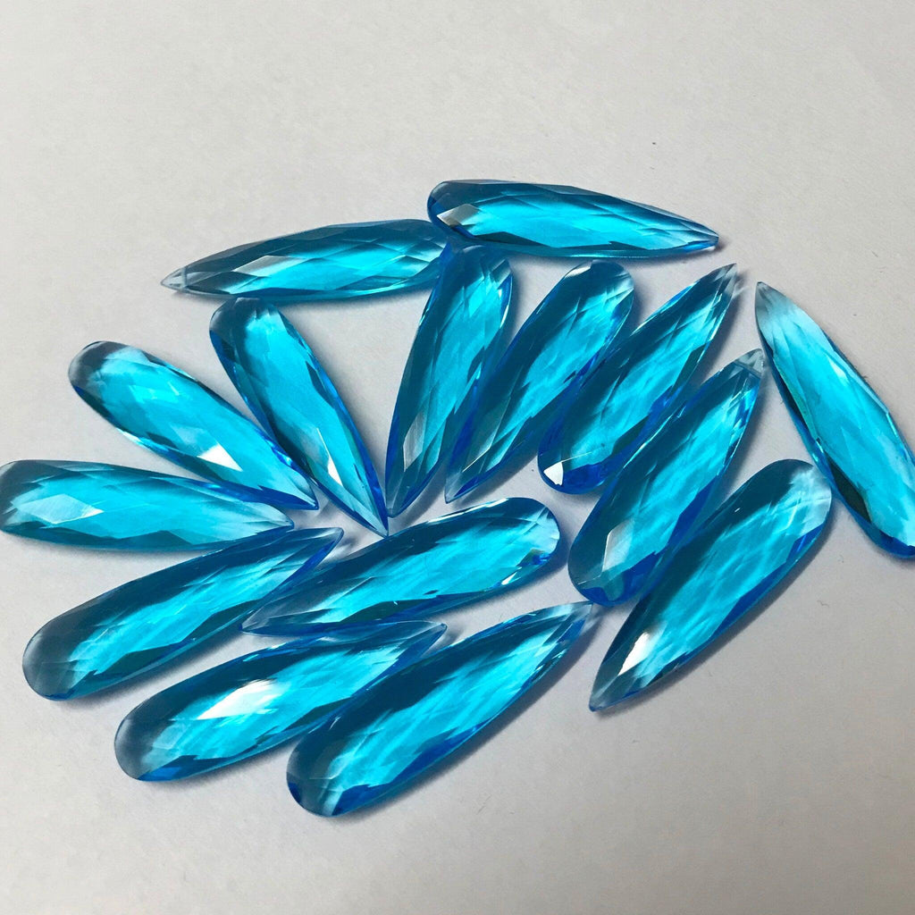 Swiss Blue Topaz Quartz Faceted Pear Drop Gemstone Loose Pair Beads 30mmx8mm, 10 pair, 20 pieces - Jalvi & Co.