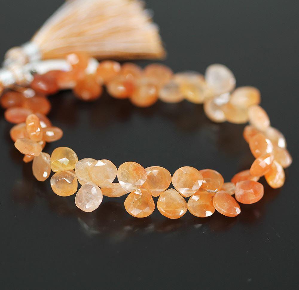 Tangerine Orange Quartz Faceted Drop Heart Loose Gemstone Beads 7.5mm 8mm 4" - Jalvi & Co.