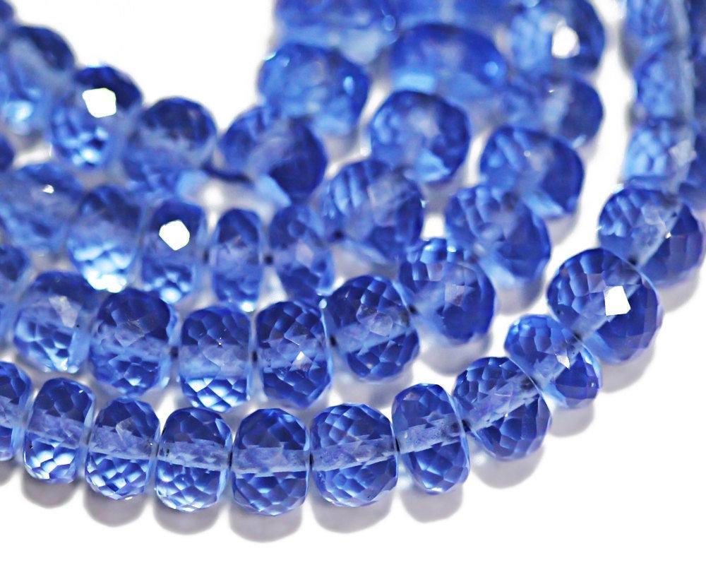 Tanzanite Blue Quartz Faceted Rondelle Beads 5.5mm 7.5mm 8inches - Jalvi & Co.