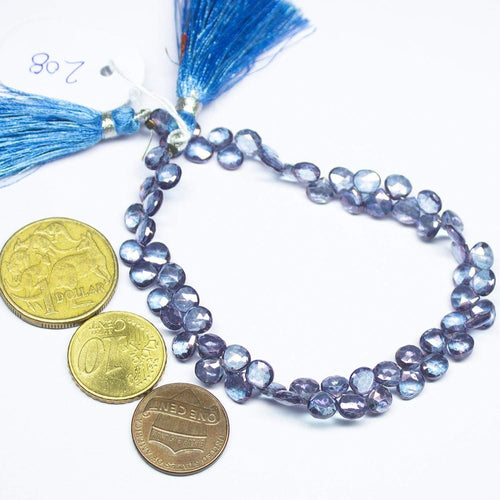 Tanzanite Coated Topaz Faceted Heart Drop Briolette Loose Gemstone Beads 4