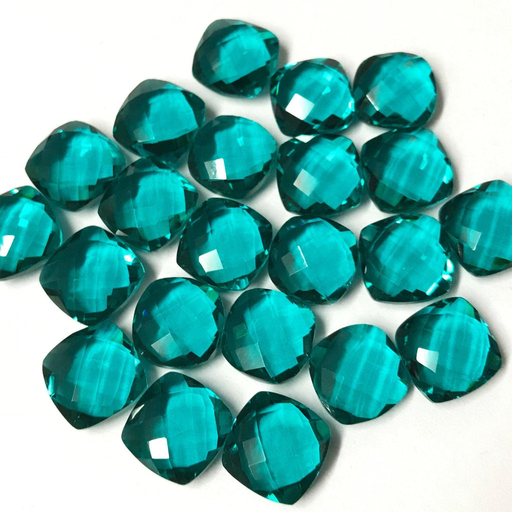 Teal Blue Quartz Faceted Cushion Gemstone Beads Matching Pair 6pc 10mm - Jalvi & Co.
