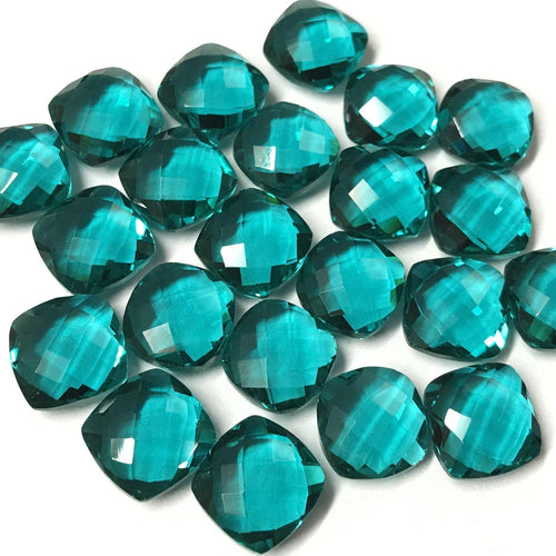 Teal Blue Quartz Faceted Cushion Gemstone Beads Matching Pair 6pc 10mm - Jalvi & Co.