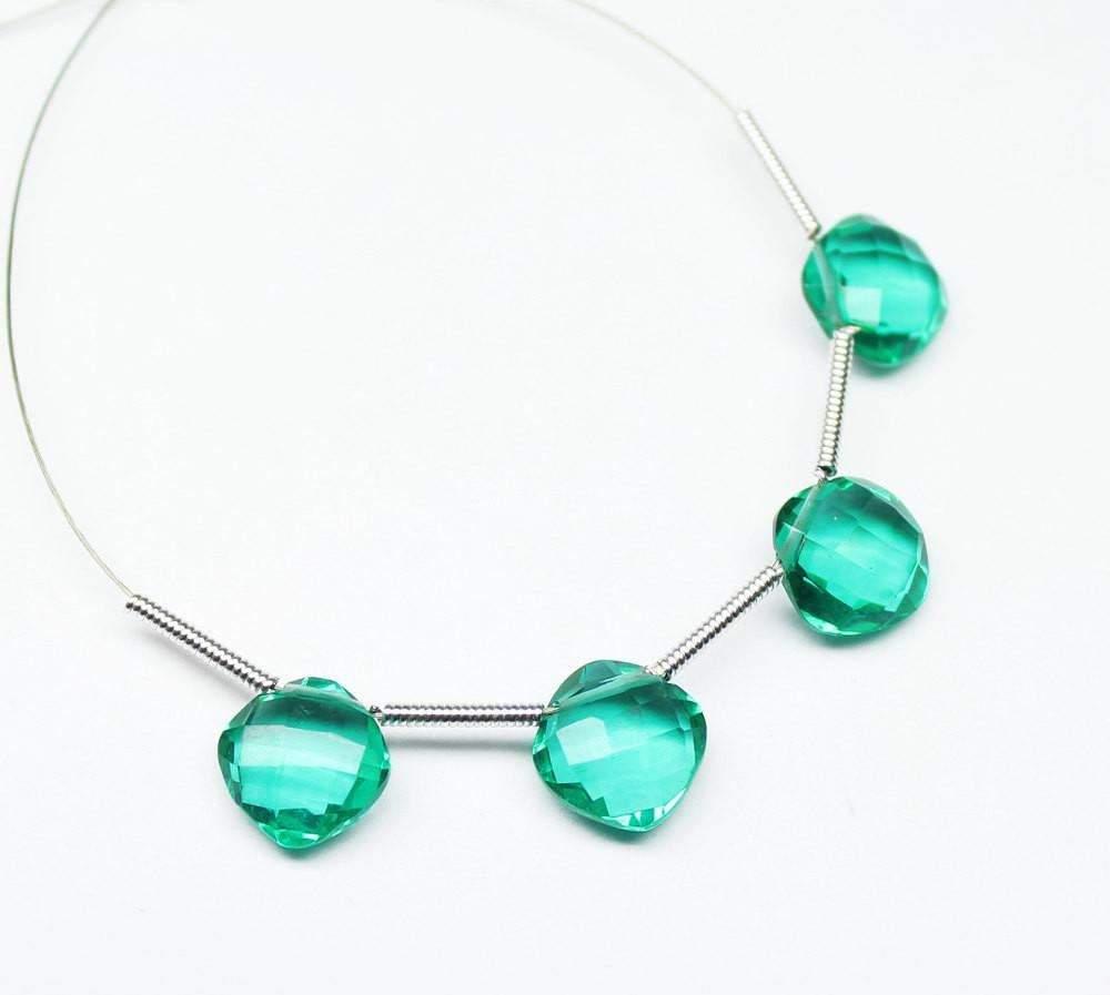 Teal Green Quartz Faceted Cushion Beads 8mm 10pc - Jalvi & Co.