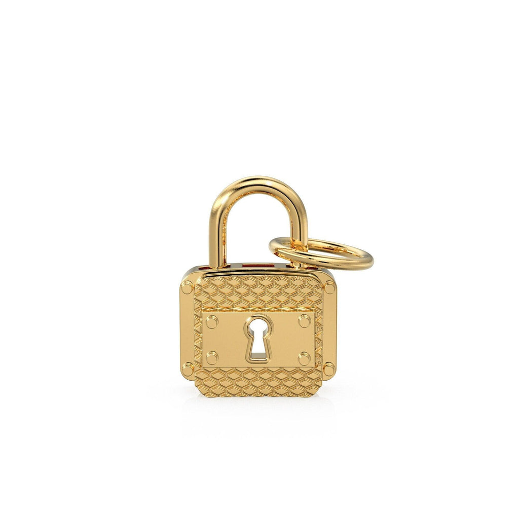 Textured Solid Gold PadLock Charm Pendant / 14k 18k Solid Gold Pendant / Padlock Pendant / Gift for him / Gift for her / Pad Lock charm - Jalvi & Co.