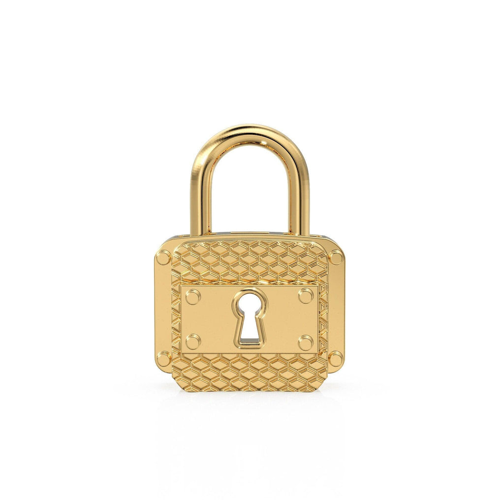 Textured Solid Gold PadLock Charm Pendant / 14k 18k Solid Gold Pendant / Padlock Pendant / Gift for him / Gift for her / Pad Lock charm - Jalvi & Co.