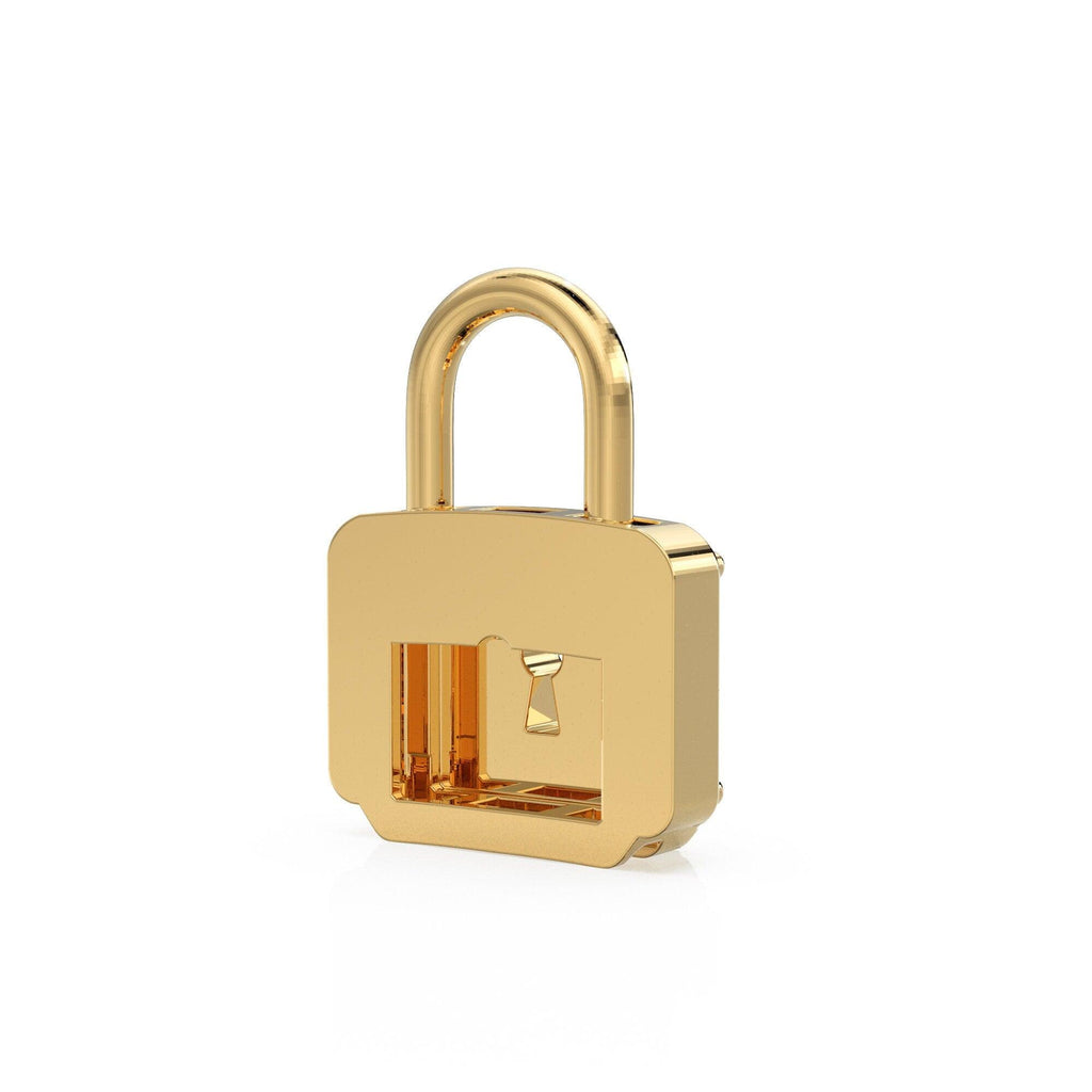 Textured Solid Gold PadLock Charm Pendant / 14k 18k Solid Gold Pendant / Padlock Pendant / Gift for him / Gift for her / Pad Lock charm - Jalvi & Co.