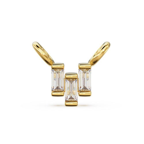 Three Baguette Diamond Charm Pendant / 14k 18k Solid Gold Charm / Rectangle Real Diamond Pendant / Petite Diamond Charm / Tiny Diamond Charm - Jalvi & Co.