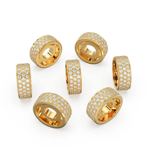 Three Lane Diamond Eternity Wheel 14k Solid Gold Rondelle Spacer Finding Bead, Diamond Spacer, Diamond Finding, Solid Gold Bead 10mm - Jalvi & Co.
