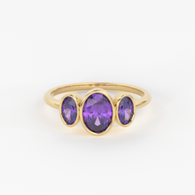 Load image into Gallery viewer, Three Stone Amethyst Ring / Amethyst Engagement Ring / Solid Rose Gold Diamond Amethyst Ring / February Birthstone Ring / Rose Gold Amethyst Ring - Jalvi &amp; Co.