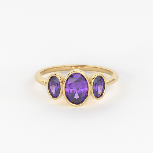 Three Stone Amethyst Ring / Amethyst Engagement Ring / Solid Rose Gold Diamond Amethyst Ring / February Birthstone Ring / Rose Gold Amethyst Ring - Jalvi & Co.