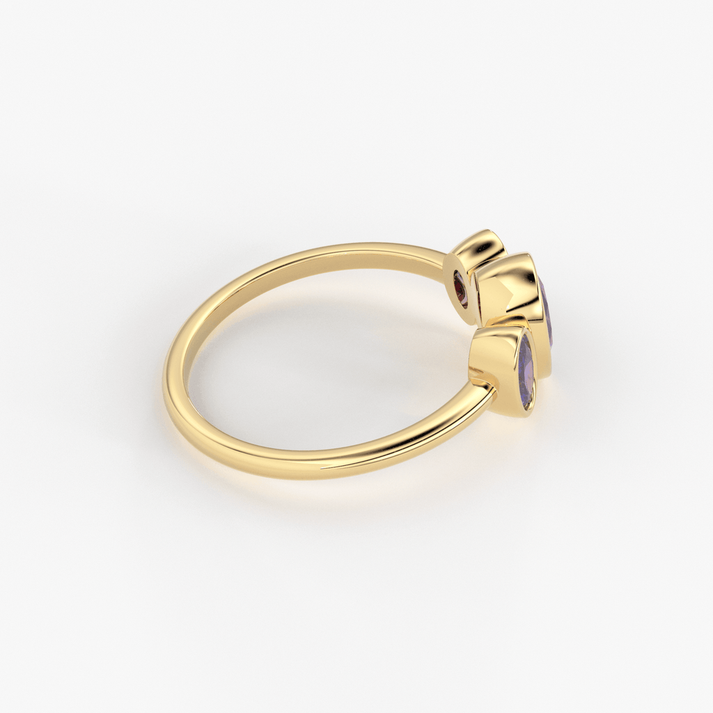 Three Stone Amethyst Ring / Amethyst Engagement Ring / Solid Rose Gold Diamond Amethyst Ring / February Birthstone Ring / Rose Gold Amethyst Ring - Jalvi & Co.
