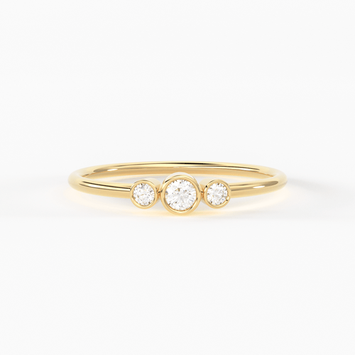 Three Stone Diamond Engagement Ring / 14k Gold Three Stone Round Brilliant Cut Diamond Engagement Ring / Dainty Three Stone Bezel Set Ring - Jalvi & Co.