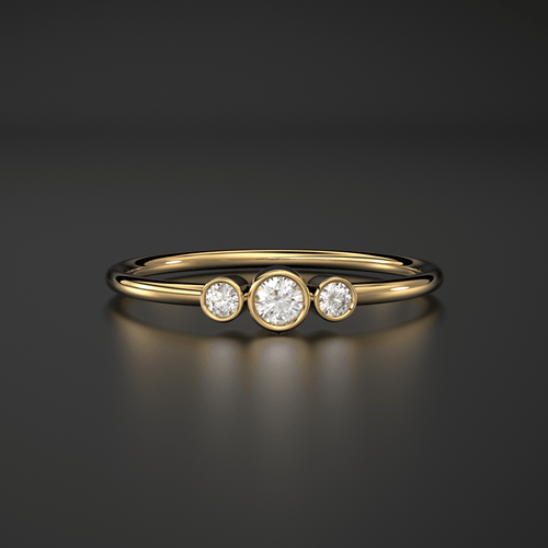 Three Stone Diamond Engagement Ring / 14k Gold Three Stone Round Brilliant Cut Diamond Engagement Ring / Dainty Three Stone Bezel Set Ring - Jalvi & Co.