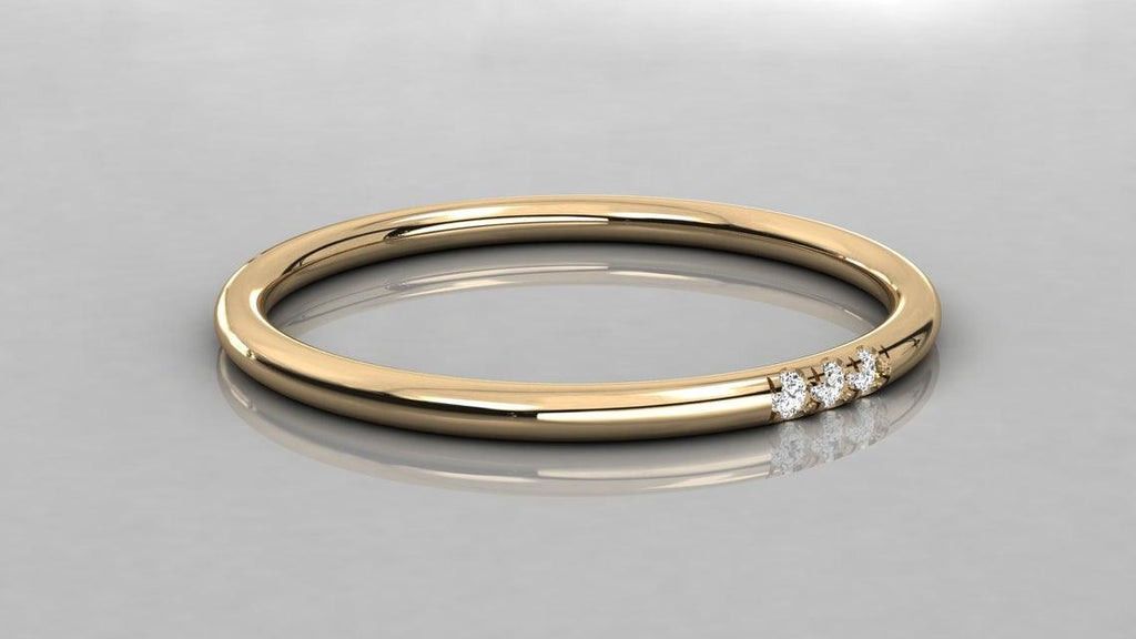 Three Stone Diamond in 14k Gold / Brilliant Diamond Ring / Gold Band White Diamond Ring / Trio Diamond Ring - Jalvi & Co.