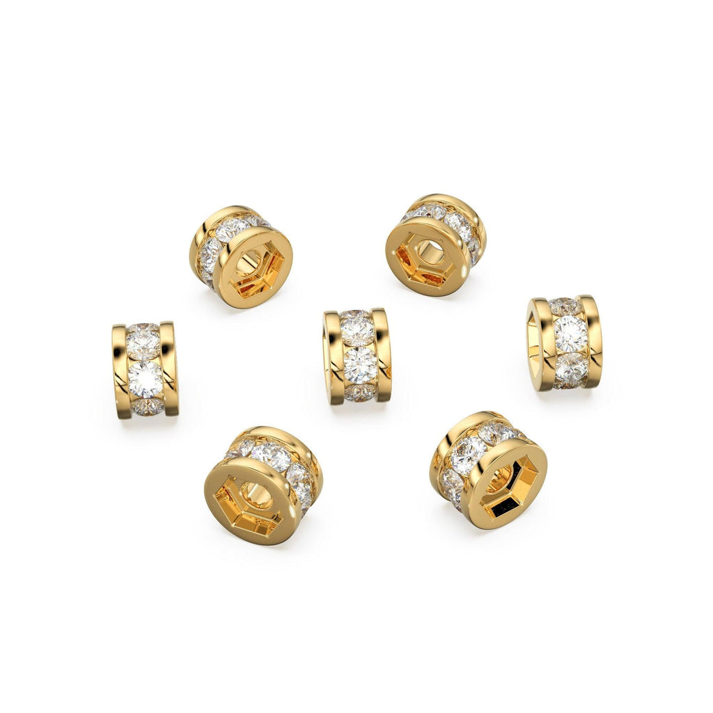 TINY 14k Solid Yellow Gold 3mm 6mm Diamond Eternity Rondelle Designer Wheel Bead / Diamond Finding / Jewelry Making Essential - Jalvi & Co.