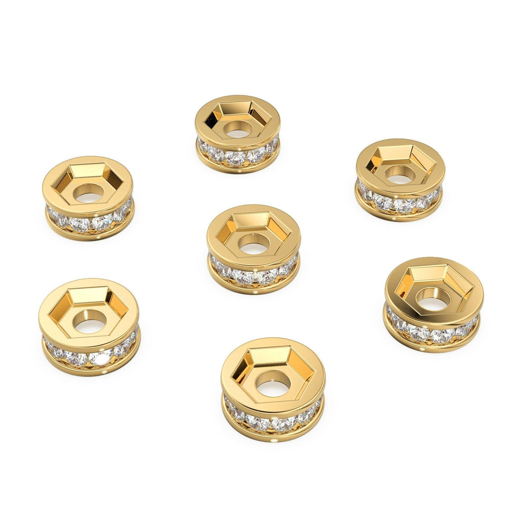 TINY 14k Solid Yellow Gold 3mm 6mm Diamond Eternity Rondelle Designer Wheel Bead / Diamond Finding / Jewelry Making Essential - Jalvi & Co.