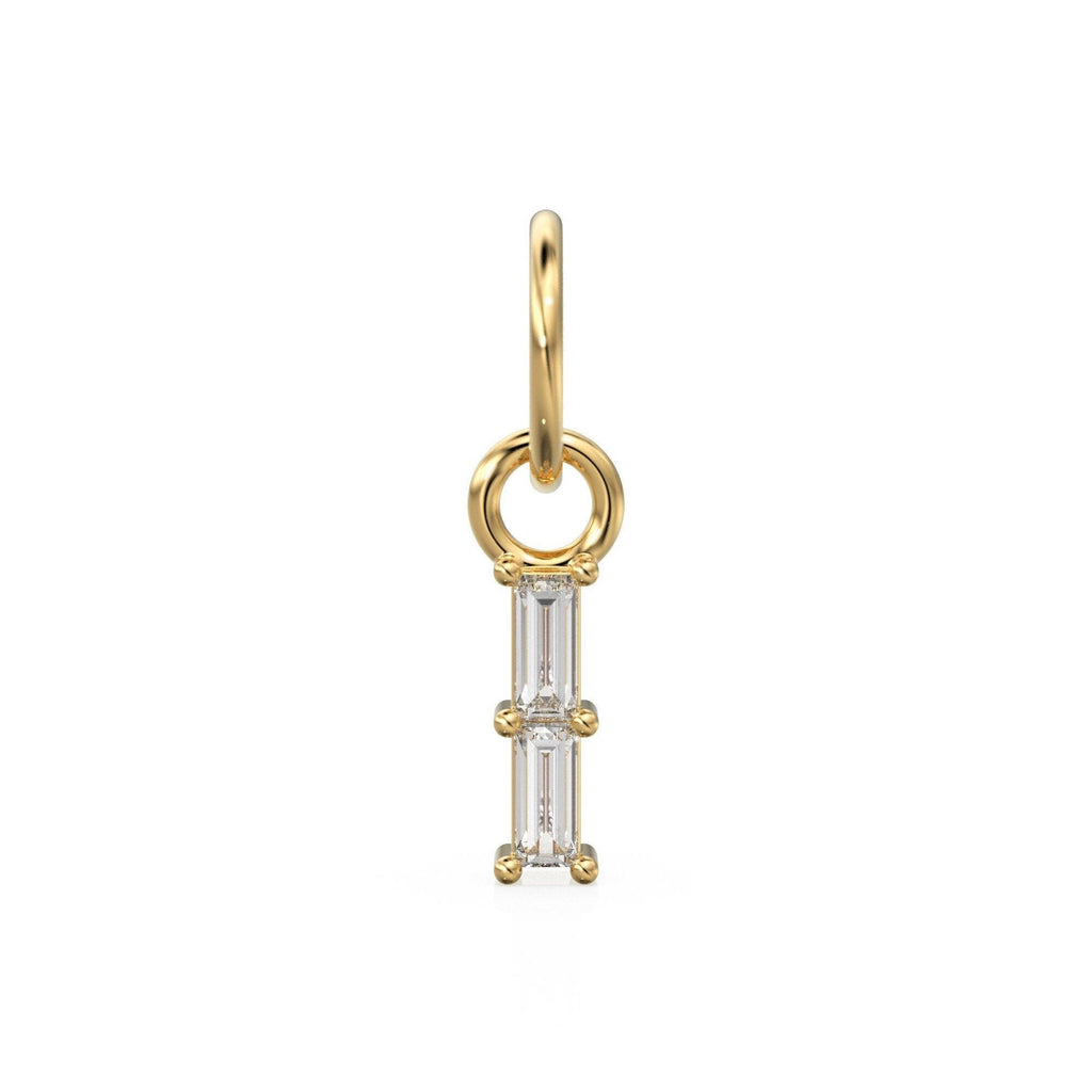 TINY 2 Baguette Diamond Charm Pendant / 14k 18k Solid Gold Pendant / Baguette Diamond Pendant / Petite Diamond Charm / Sale - Jalvi & Co.