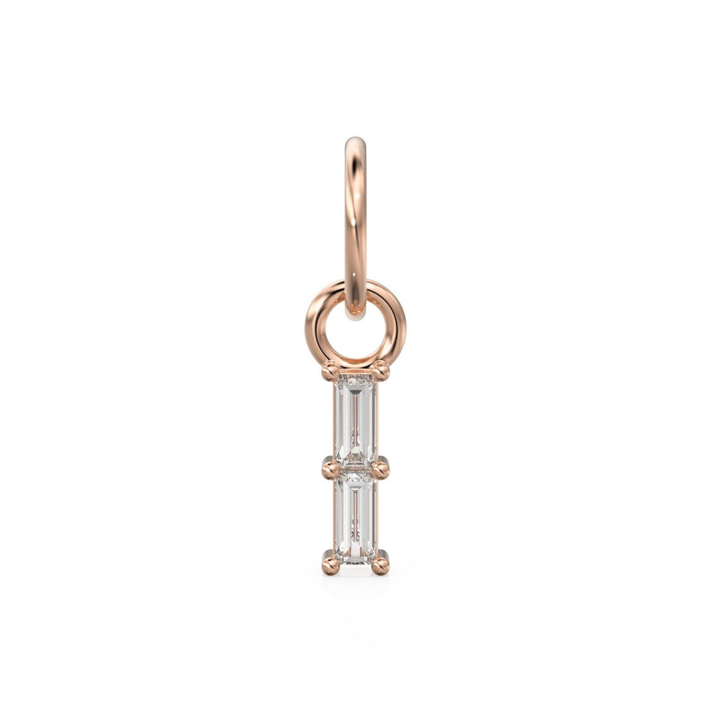 TINY 2 Baguette Diamond Charm Pendant / 14k 18k Solid Gold Pendant / Baguette Diamond Pendant / Petite Diamond Charm / Sale - Jalvi & Co.